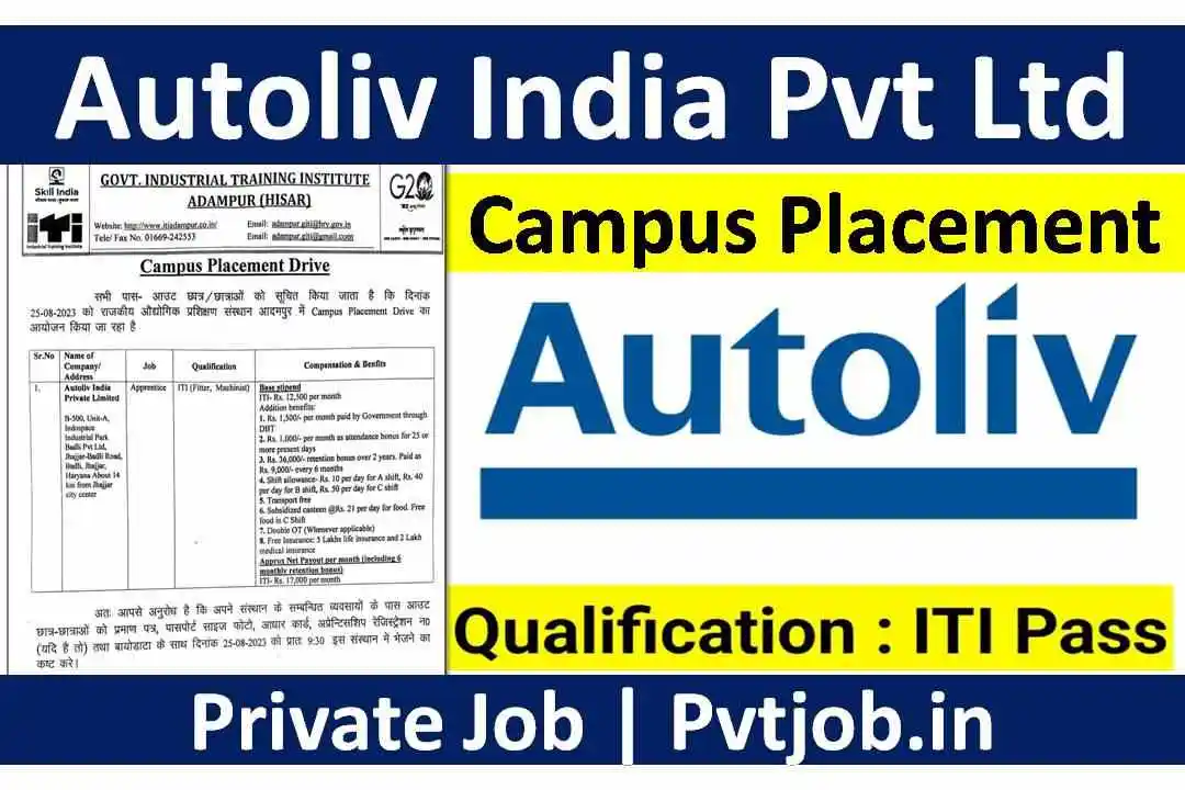 Autoliv India Campus Placement 2023 ITI Pass Jobs PVTJOB